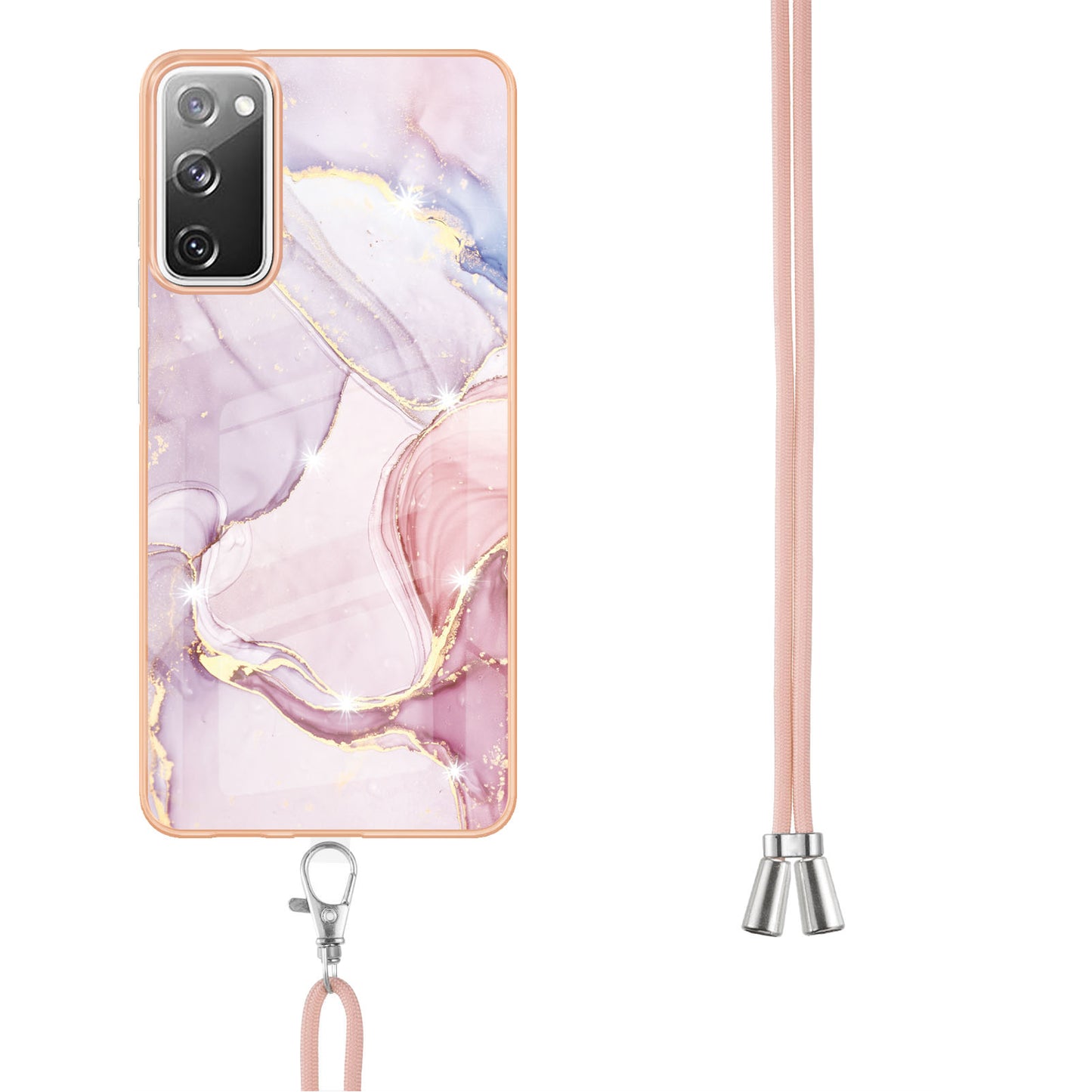 Marble Pattern IMD Soft Electroplated TPU Anti-Scratch Shockproof Case with Lanyard for Samsung Galaxy S20 FE/S20 FE 5G/S20 Lite/S20 FE 2022 - Rose Gold 005