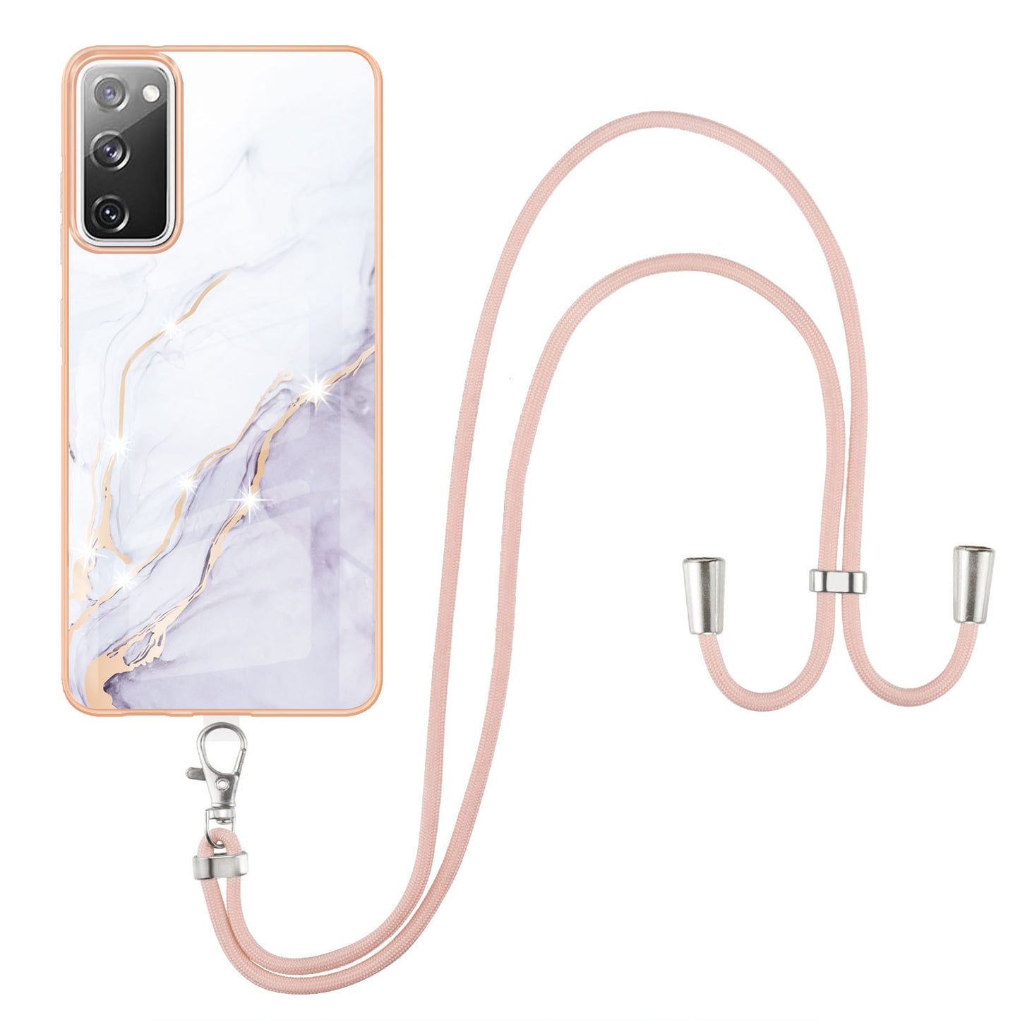 Marble Pattern IMD Soft Electroplated TPU Anti-Scratch Shockproof Case with Lanyard for Samsung Galaxy S20 FE/S20 FE 5G/S20 Lite/S20 FE 2022 - White 006