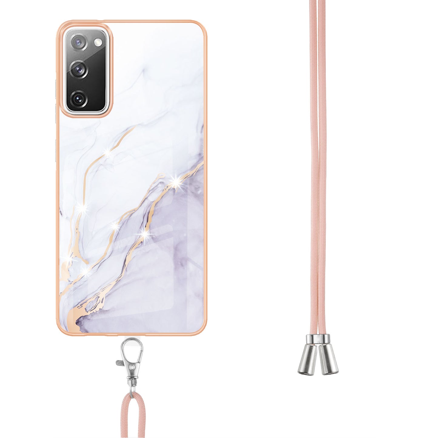 Marble Pattern IMD Soft Electroplated TPU Anti-Scratch Shockproof Case with Lanyard for Samsung Galaxy S20 FE/S20 FE 5G/S20 Lite/S20 FE 2022 - White 006