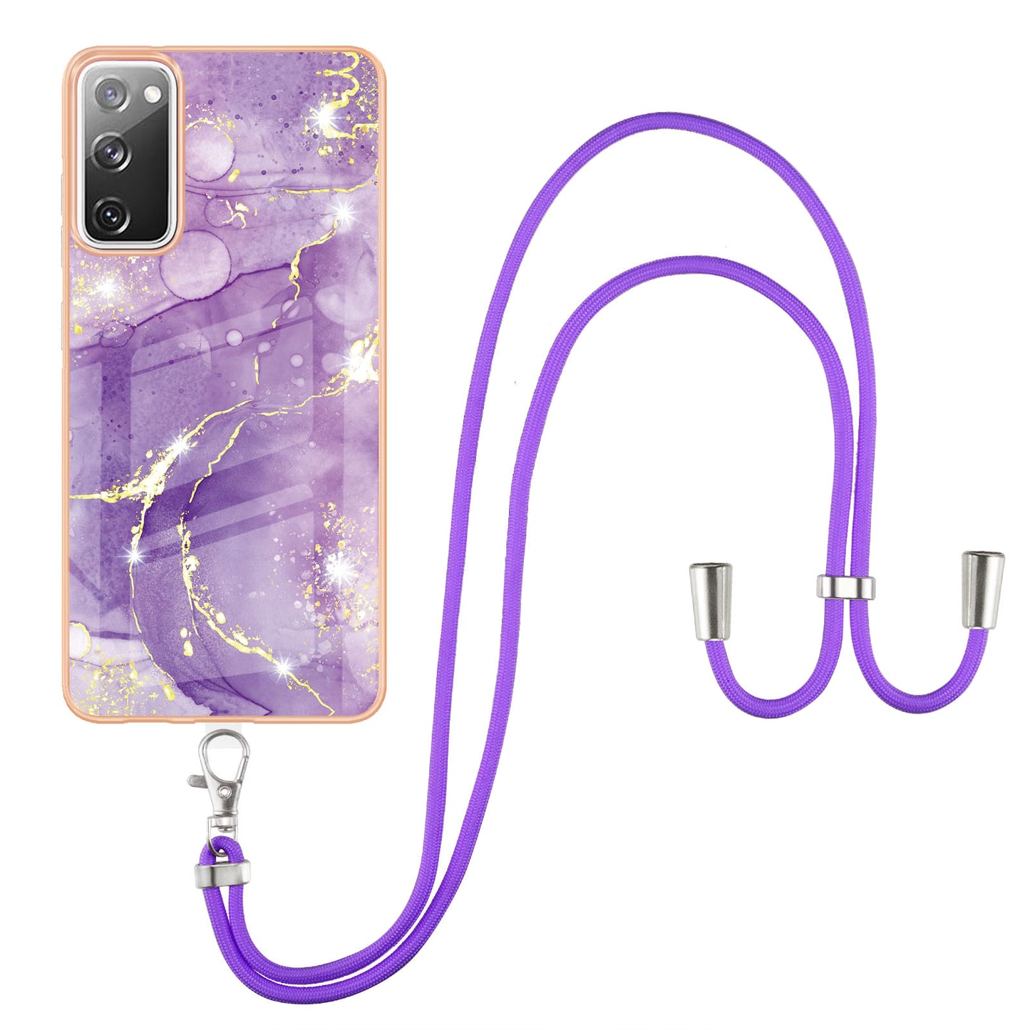 Marble Pattern IMD Soft Electroplated TPU Anti-Scratch Shockproof Case with Lanyard for Samsung Galaxy S20 FE/S20 FE 5G/S20 Lite/S20 FE 2022 - Purple 002