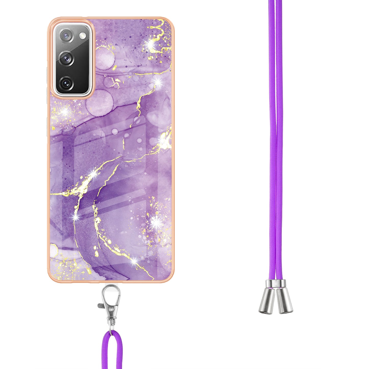 Marble Pattern IMD Soft Electroplated TPU Anti-Scratch Shockproof Case with Lanyard for Samsung Galaxy S20 FE/S20 FE 5G/S20 Lite/S20 FE 2022 - Purple 002