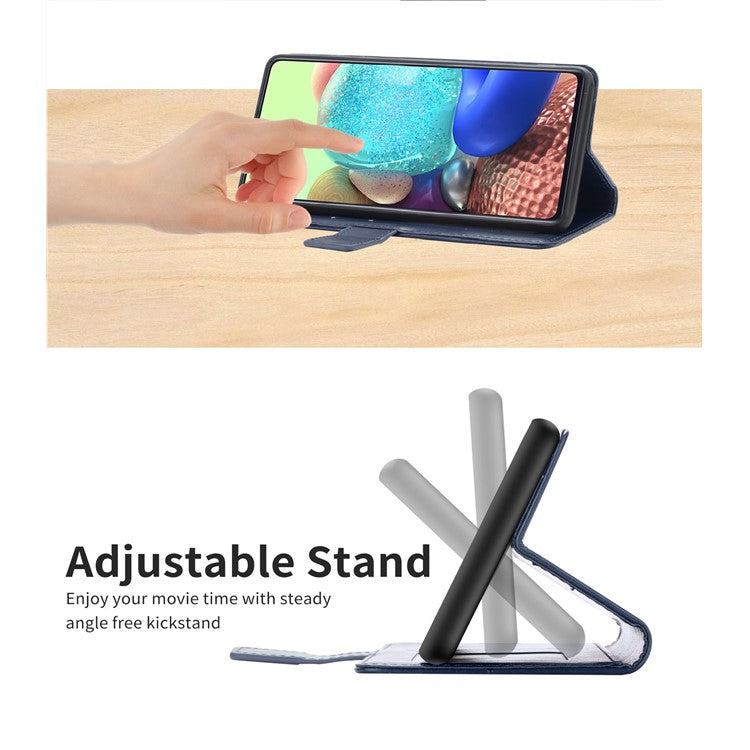 Imprinted Y-shaped Line Stand Wallet PU Leather Cover Inner TPU Phone Case with Wrist Strap for Samsung Galaxy S10 Plus - Blue