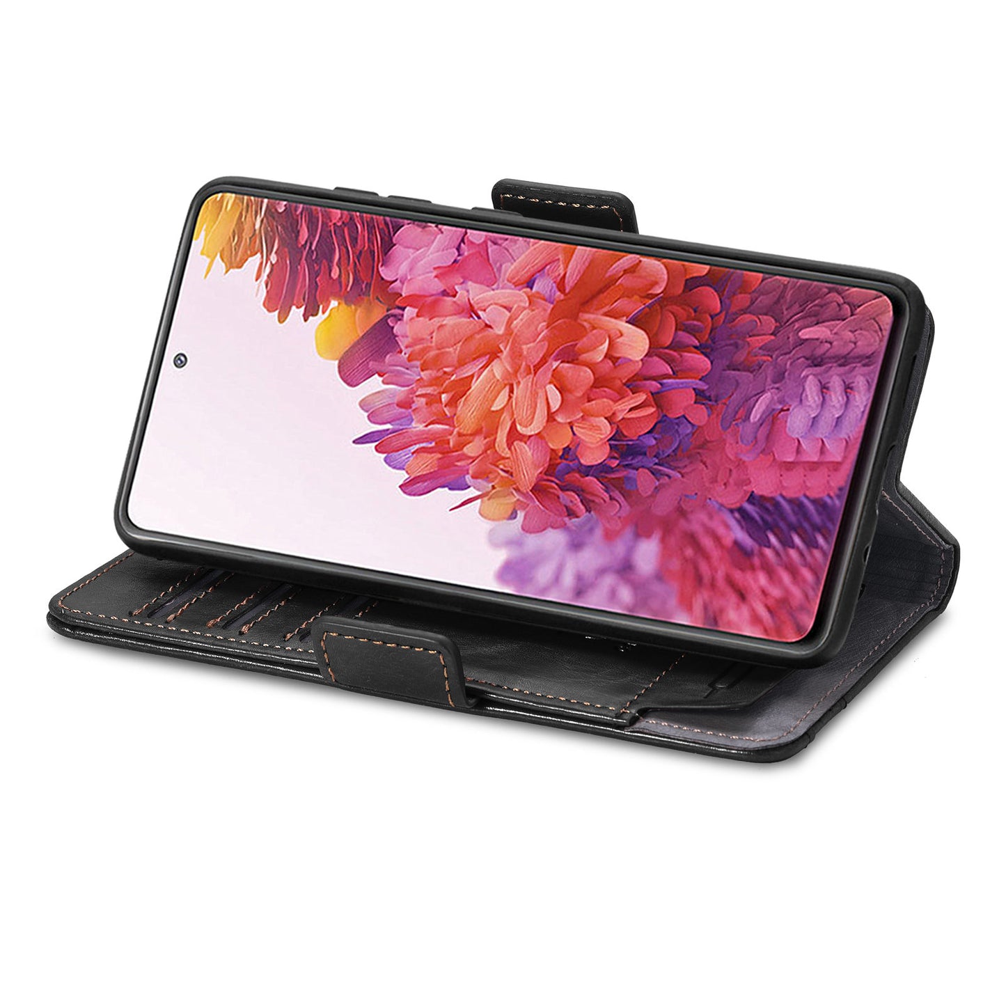 CASENEO 002 Series Scratch-Resistant Anti-Drop Business Style Splicing PU Leather Stand Wallet Case for Samsung Galaxy S20 FE/S20 FE 5G/S20 Lite/S20 FE 2022 - Black