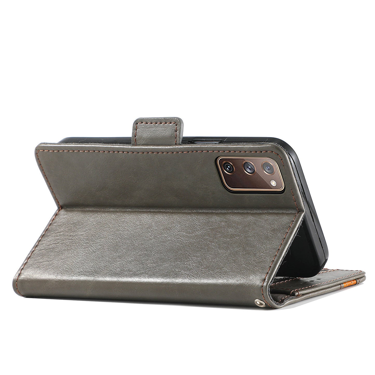 CASENEO 002 Series Scratch-Resistant Anti-Drop Business Style Splicing PU Leather Stand Wallet Case for Samsung Galaxy S20 FE/S20 FE 5G/S20 Lite/S20 FE 2022 - Grey