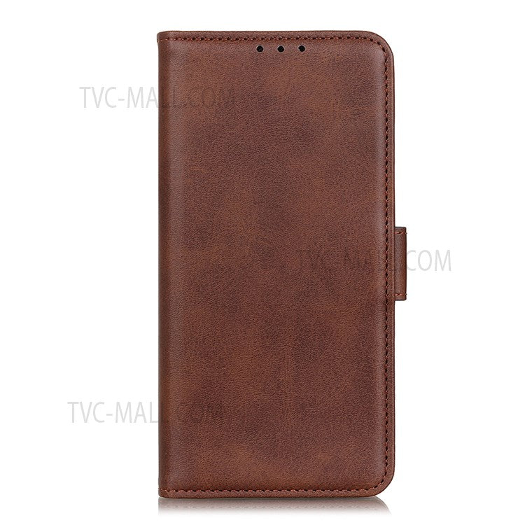 Shockproof Well-Protected Stylish Side Magnetic Clasp PU Leather Wallet Stand Case Phone Shell for Samsung Galaxy S22 5G - Coffee