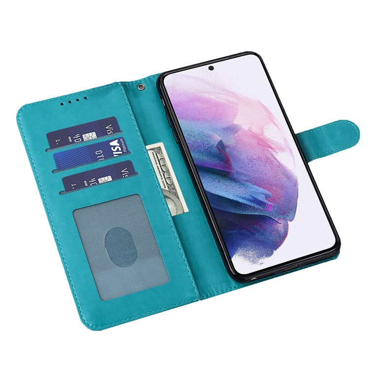 Deer and Tree Imprinting Stand Feature PU Leather Wallet Shockproof Flip Magnetic Case for Samsung Galaxy S22 5G - Blue