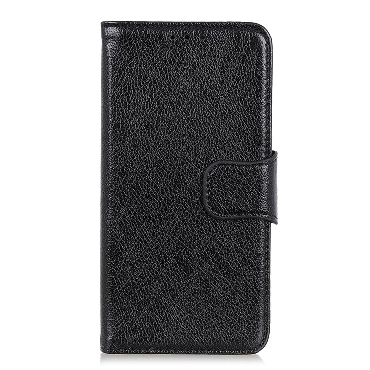 For Samsung Galaxy S22 5G Nappa Texture Split Leather Wallet Stand Flip Protective Cover with Magnetic Closure - Black