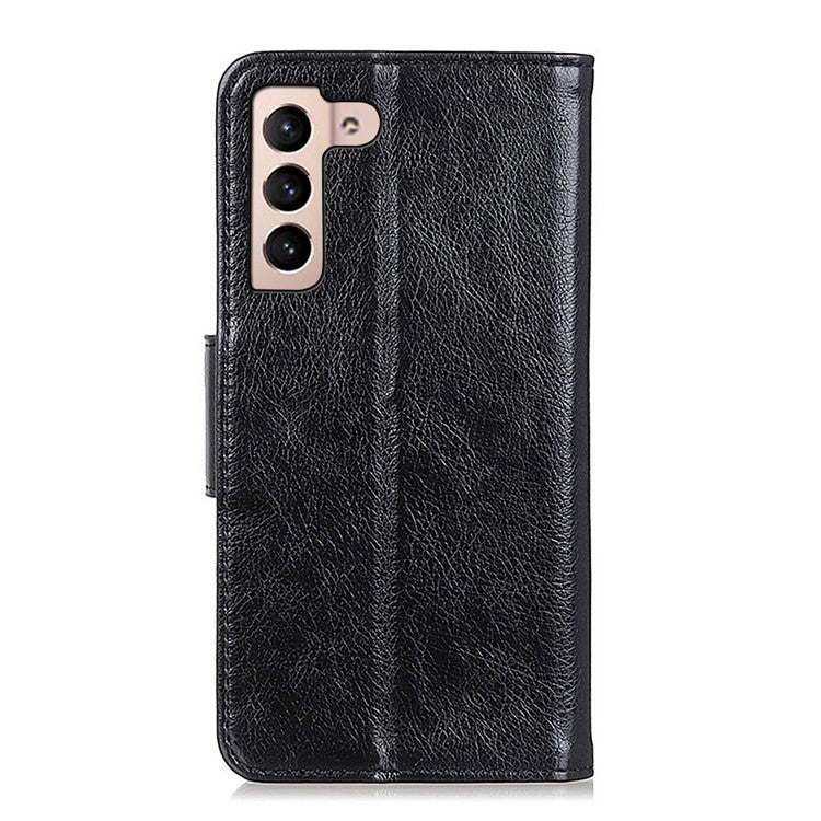 For Samsung Galaxy S22 5G Nappa Texture Split Leather Wallet Stand Flip Protective Cover with Magnetic Closure - Black
