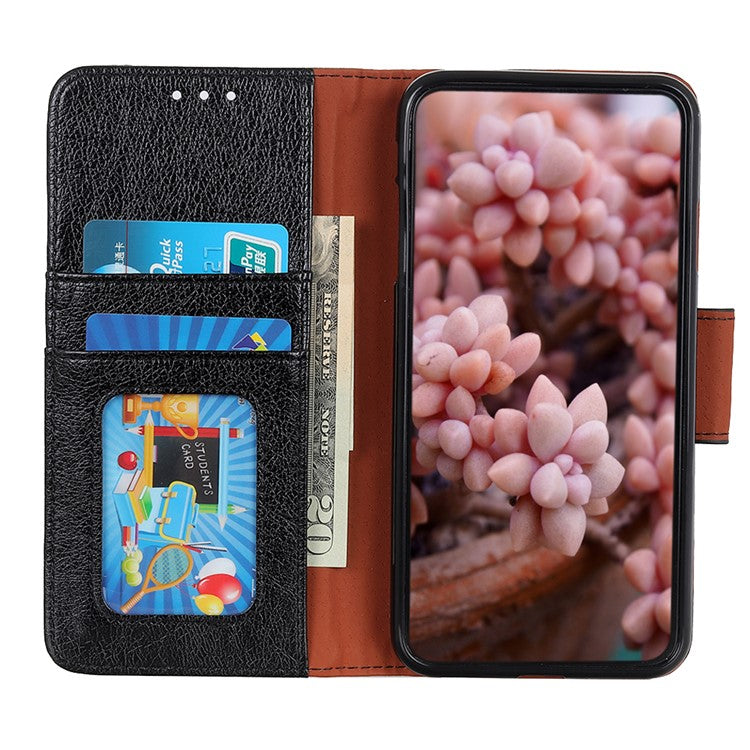 For Samsung Galaxy S22 5G Nappa Texture Split Leather Wallet Stand Flip Protective Cover with Magnetic Closure - Black