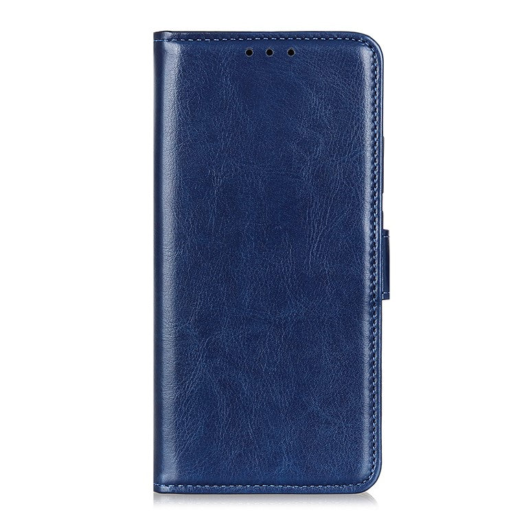 Crazy Horse Texture Folio Flip Wallet Case PU Leather Magnetic Closure Full Body Protection Stand Phone Cover for Samsung Galaxy S22 Ultra 5G - Blue