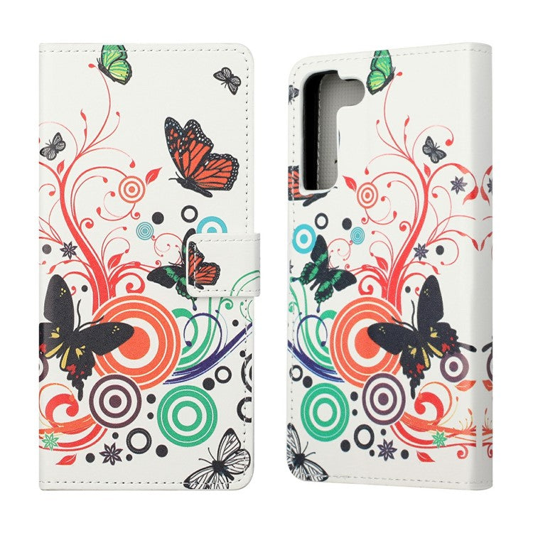 Magnetic Clasp Pattern Printing PU Leather Wallet Stand Phone Case Cover for Samsung Galaxy S22 5G - Colorful Butterflies