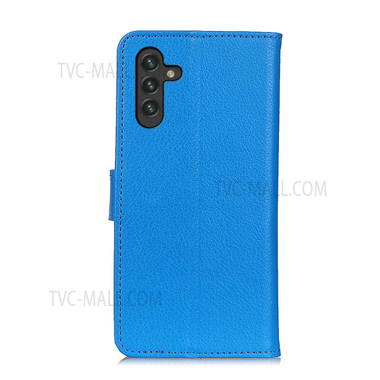 Classic Litchi Texture PU Leather Wallet Stand Full Protection Phone Cover Case for Samsung Galaxy A13 5G / A04s 4G (164.7 x 76.7 x 9.1 mm) - Blue
