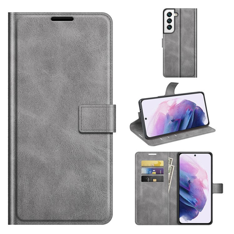 Full Protective PU Leather TPU Wallet Stand Phone Flip Cover Case for Samsung Galaxy S22 5G - Grey
