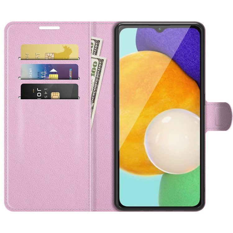 Folio Flip Magnetic Closure Litchi Texture PU Leather + Inner TPU Stand Wallet Cover for Samsung Galaxy A13 5G / A04s 4G (164.7 x 76.7 x 9.1 mm) - Pink
