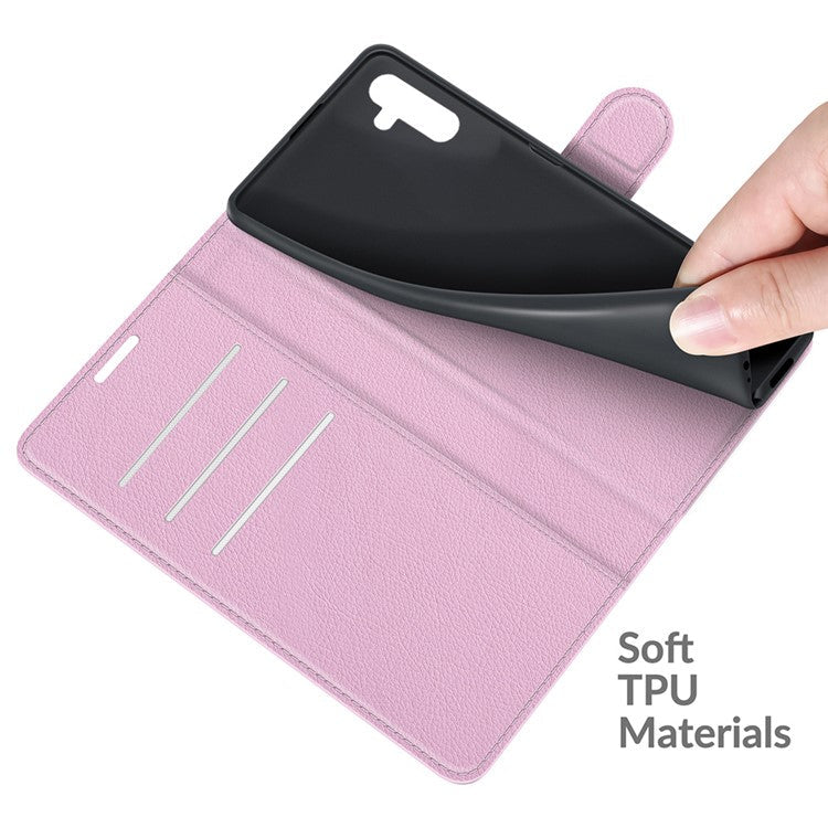 Folio Flip Magnetic Closure Litchi Texture PU Leather + Inner TPU Stand Wallet Cover for Samsung Galaxy A13 5G / A04s 4G (164.7 x 76.7 x 9.1 mm) - Pink