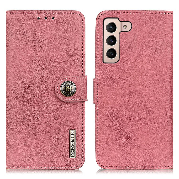 KHAZNEH Stand Magnetic Closure Folio Flip Anti-Fall Premium PU Leather Wallet Phone Case for Samsung Galaxy S22 5G - Pink