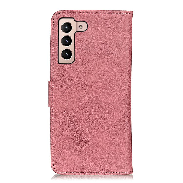 KHAZNEH Stand Magnetic Closure Folio Flip Anti-Fall Premium PU Leather Wallet Phone Case for Samsung Galaxy S22 5G - Pink