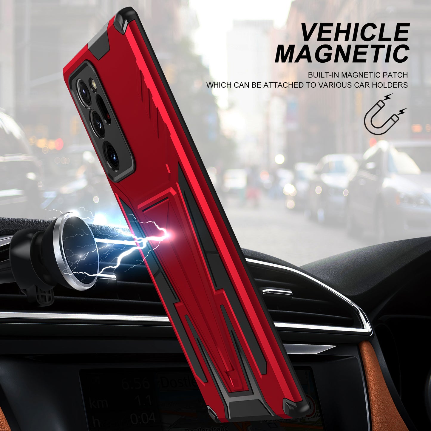 V-Shaped Armor PC + TPU Impact-Resistant Bumpers Protective Case with Kickstand for Samsung Galaxy S20 Ultra - Red