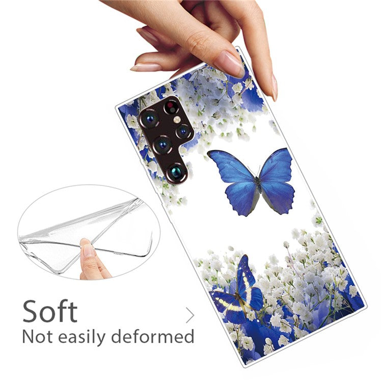 Soft TPU Pattern Printing IMD Shockproof Anti-Scratch Protective Phone Case for Samsung Galaxy S22 Ultra 5G - Blue Butterflies