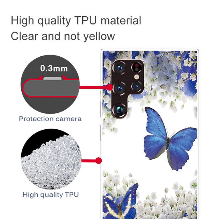 Soft TPU Pattern Printing IMD Shockproof Anti-Scratch Protective Phone Case for Samsung Galaxy S22 Ultra 5G - Blue Butterflies