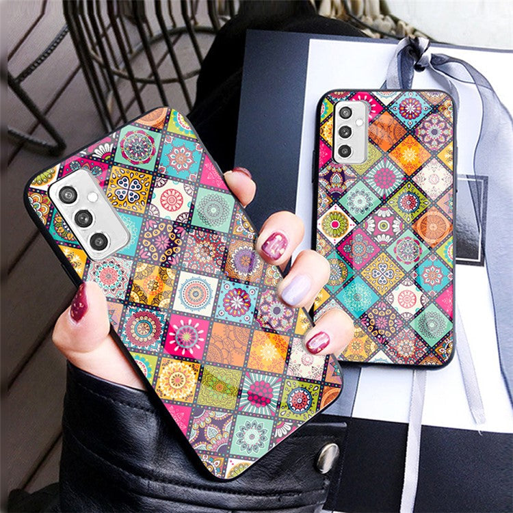 Kickstand Design Tempered Glass + PC + TPU Phone Hybrid Case with Lanyard for Samsung Galaxy M52 5G - Color Pattern