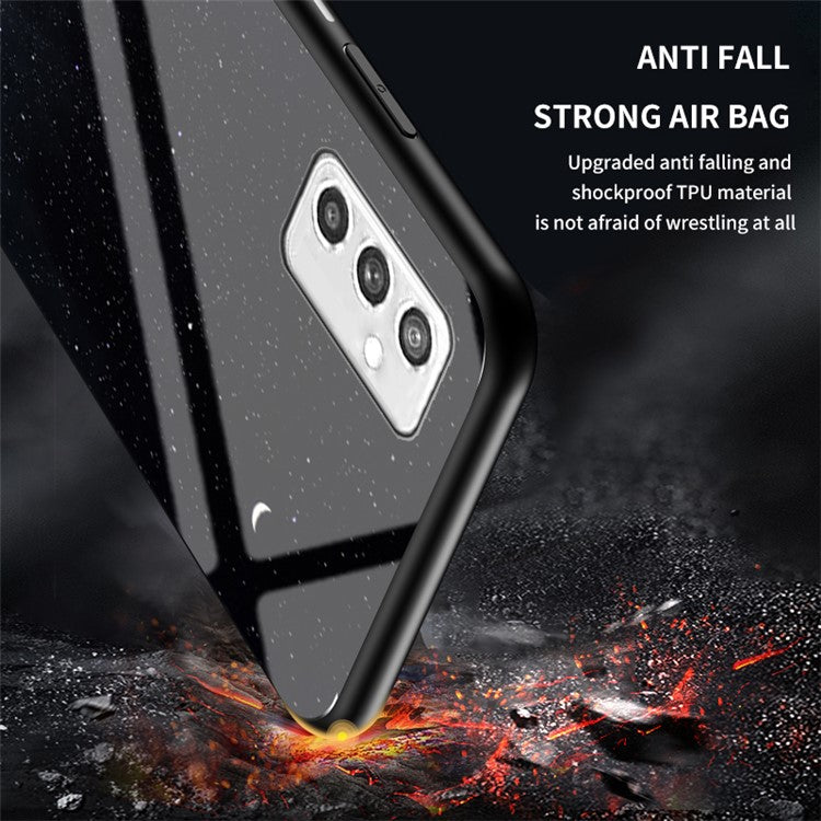 Starry Sky Series Soft TPU Bumper Frame Shockproof Tempered Glass Back Cover for Samsung Galaxy M52 5G - Dream Starry Sky