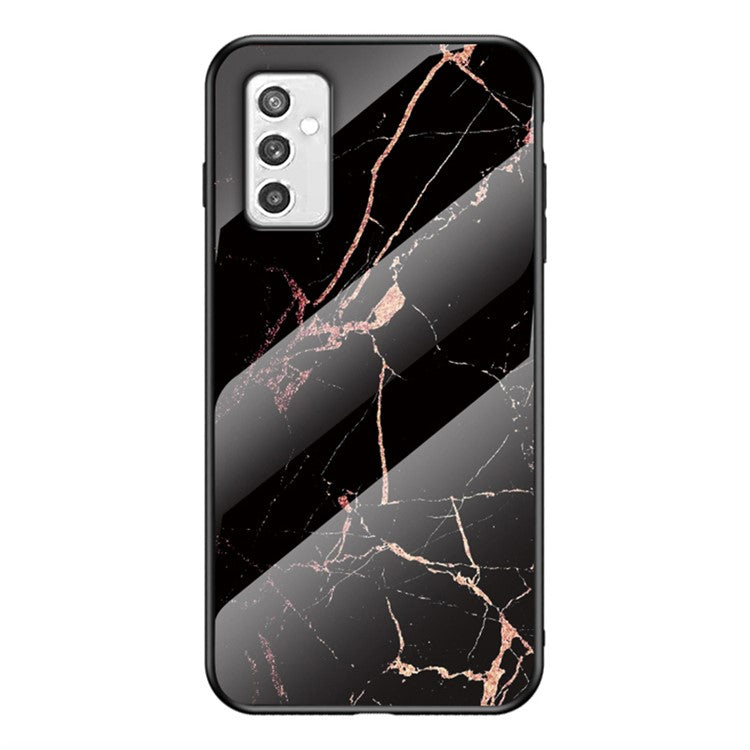 Marble Pattern Scratch-Resistant Soft TPU Frame Tempered Glass Back Cover for Samsung Galaxy M52 5G - Gold Black Marble