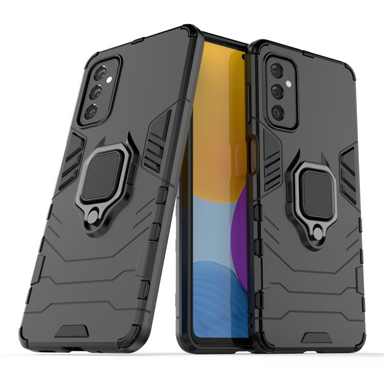 Ring Holder Kickstand Hard PC + Flexible Soft TPU Dual Layer Shock Absorption Protective Cover for Samsung Galaxy M52 5G - Black