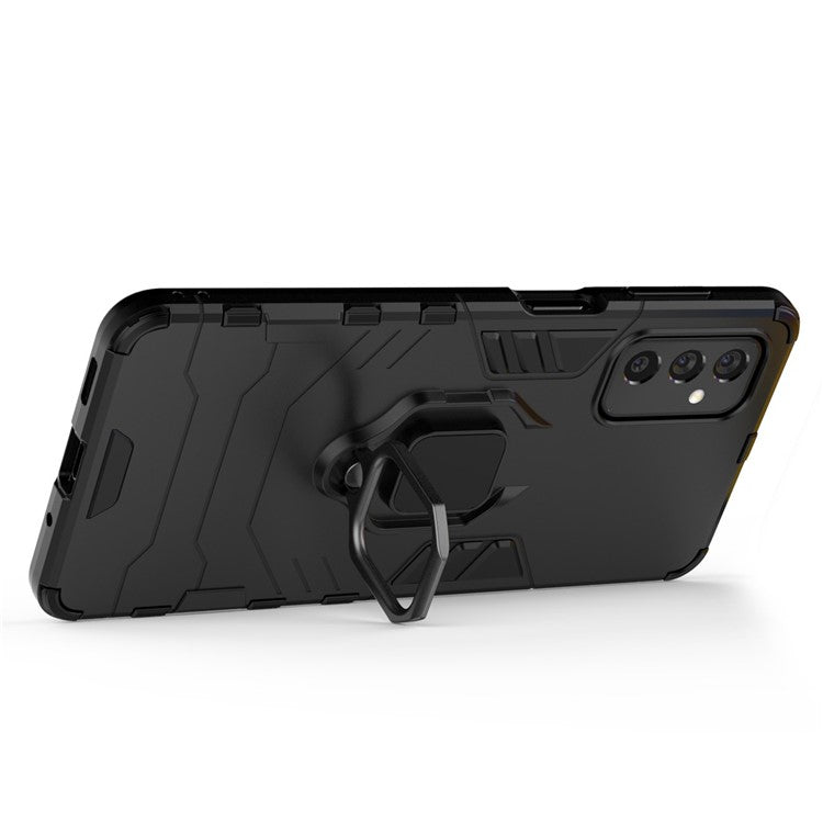 Ring Holder Kickstand Hard PC + Flexible Soft TPU Dual Layer Shock Absorption Protective Cover for Samsung Galaxy M52 5G - Black