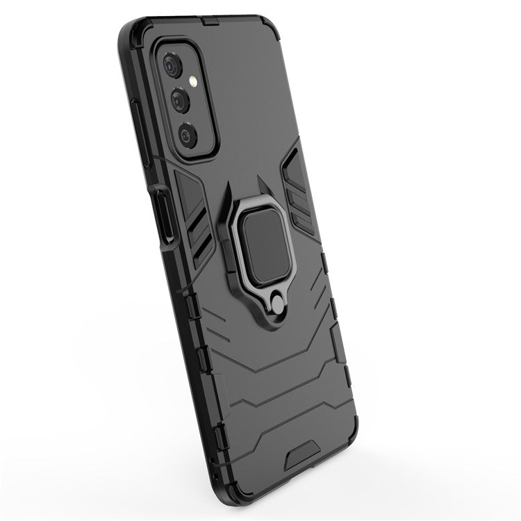 Ring Holder Kickstand Hard PC + Flexible Soft TPU Dual Layer Shock Absorption Protective Cover for Samsung Galaxy M52 5G - Black