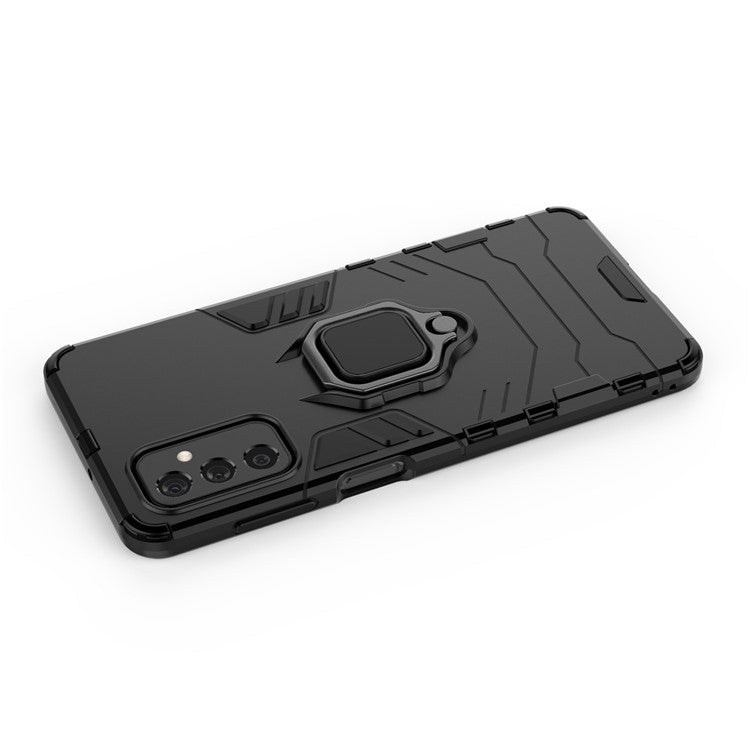 Ring Holder Kickstand Hard PC + Flexible Soft TPU Dual Layer Shock Absorption Protective Cover for Samsung Galaxy M52 5G - Black