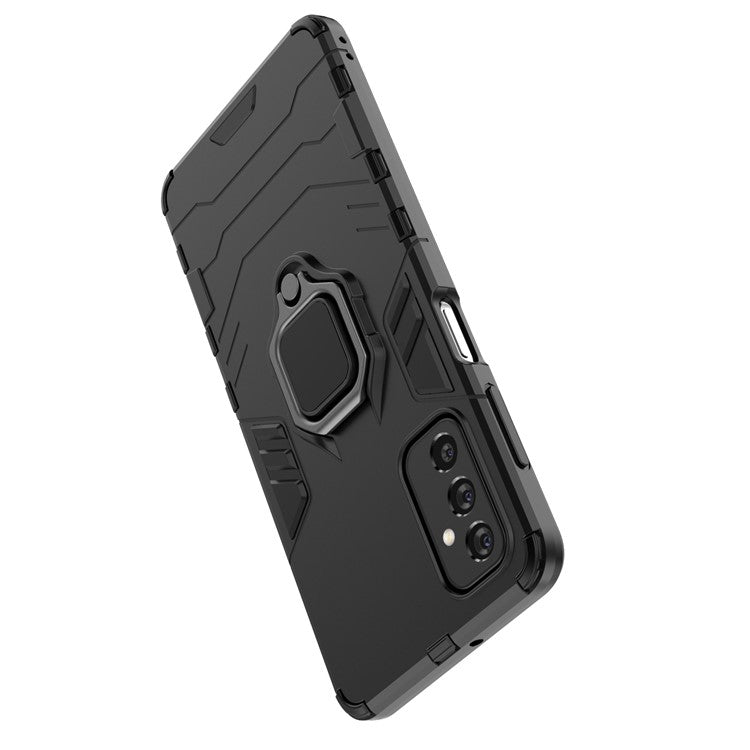 Ring Holder Kickstand Hard PC + Flexible Soft TPU Dual Layer Shock Absorption Protective Cover for Samsung Galaxy M52 5G - Black