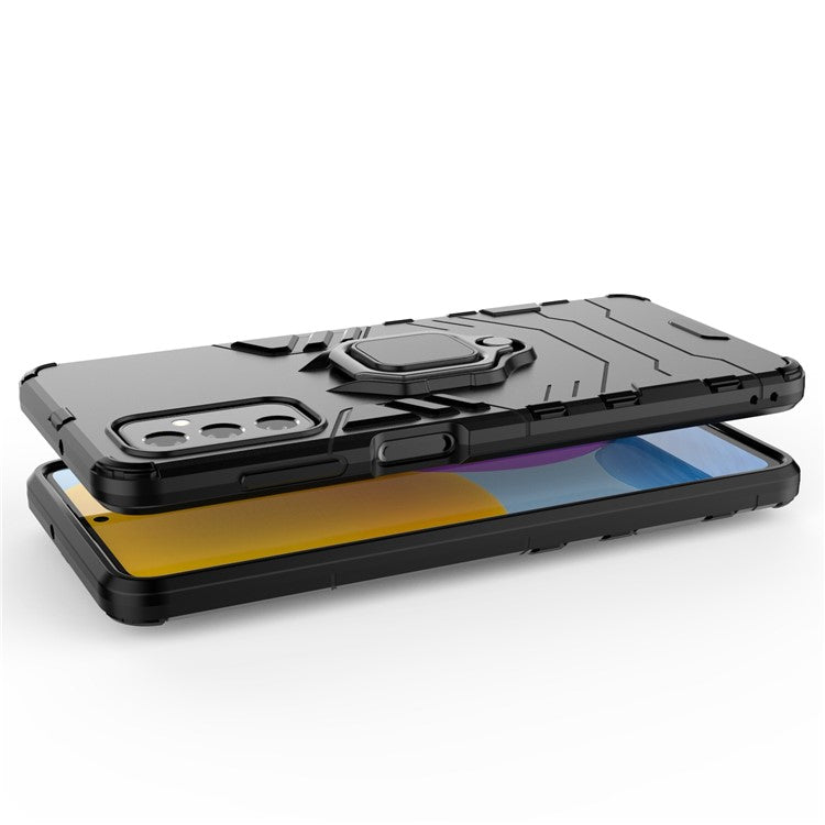 Ring Holder Kickstand Hard PC + Flexible Soft TPU Dual Layer Shock Absorption Protective Cover for Samsung Galaxy M52 5G - Black