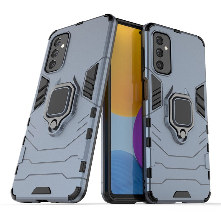 Ring Holder Kickstand Hard PC + Flexible Soft TPU Dual Layer Shock Absorption Protective Cover for Samsung Galaxy M52 5G - Blue