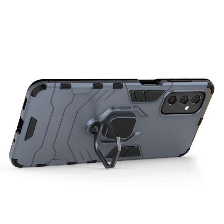 Ring Holder Kickstand Hard PC + Flexible Soft TPU Dual Layer Shock Absorption Protective Cover for Samsung Galaxy M52 5G - Blue