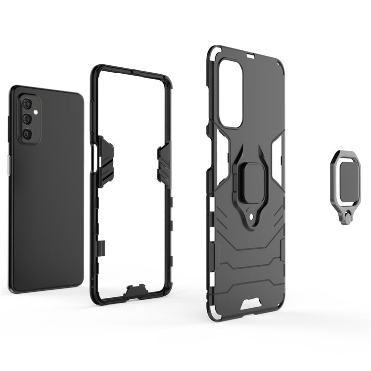 Ring Holder Kickstand Hard PC + Flexible Soft TPU Dual Layer Shock Absorption Protective Cover for Samsung Galaxy M52 5G - Blue