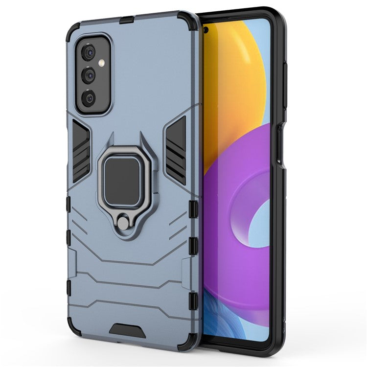 Ring Holder Kickstand Hard PC + Flexible Soft TPU Dual Layer Shock Absorption Protective Cover for Samsung Galaxy M52 5G - Blue
