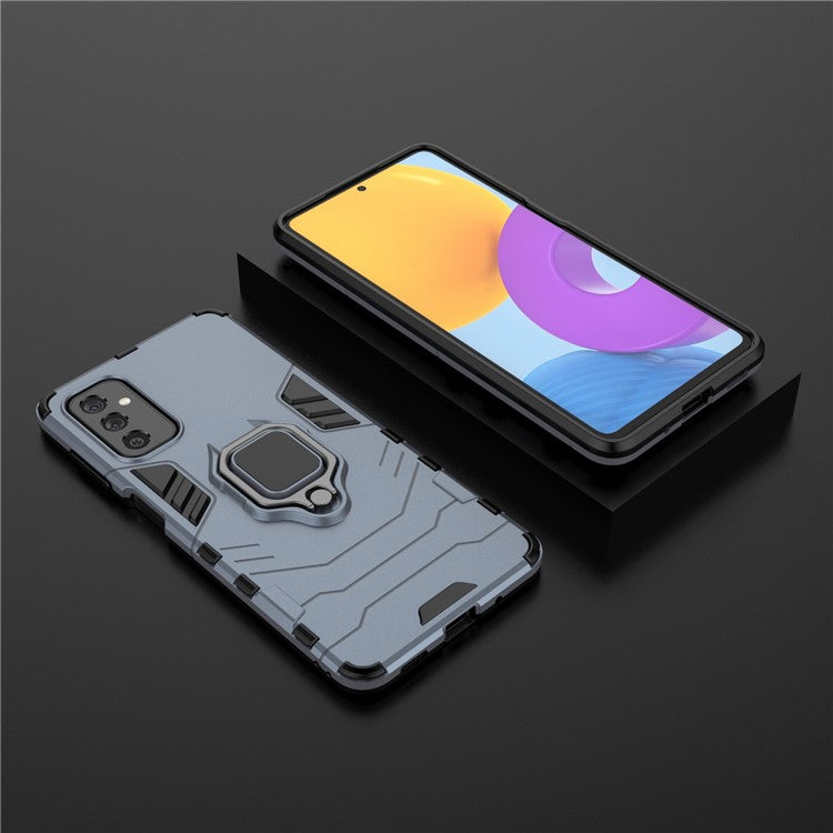 Ring Holder Kickstand Hard PC + Flexible Soft TPU Dual Layer Shock Absorption Protective Cover for Samsung Galaxy M52 5G - Blue