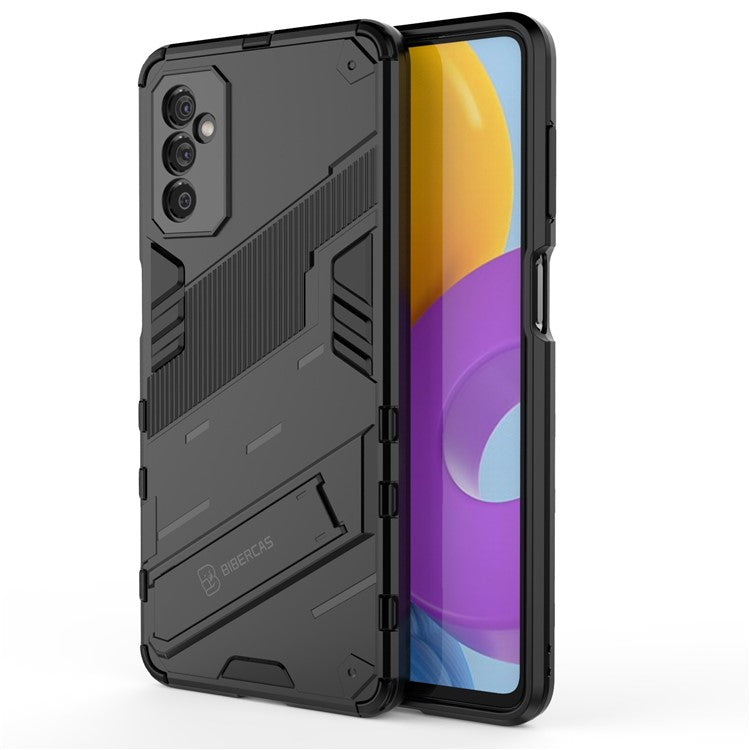Dual-Layer Soft Flexible TPU + Hard PC Anti-Slip Rugged Protective Phone Case with Kickstand for Samsung Galaxy M52 5G - Black