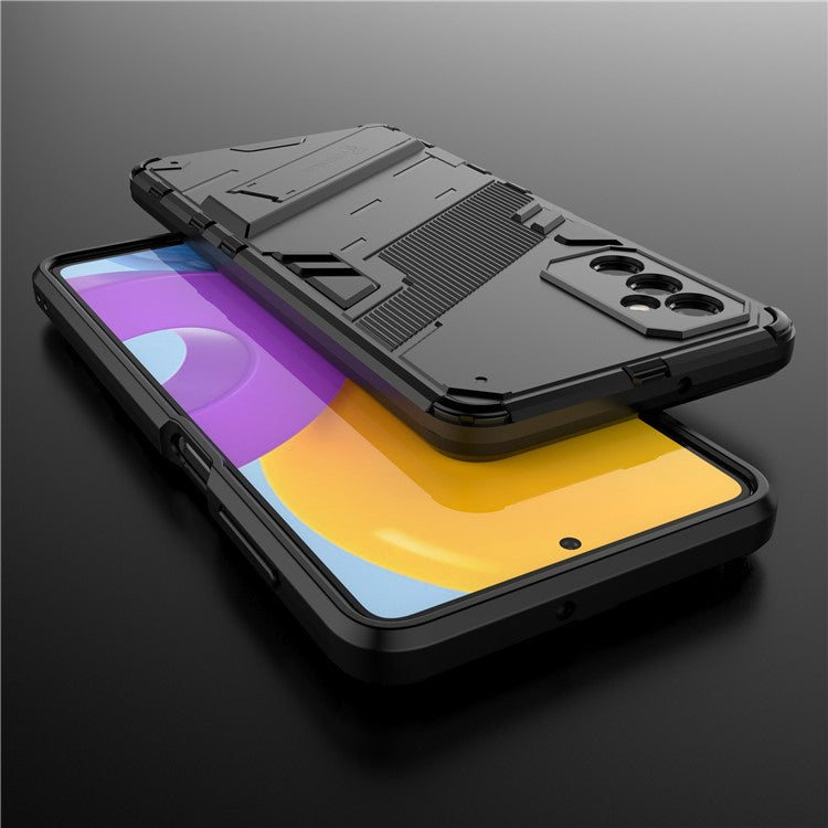 Dual-Layer Soft Flexible TPU + Hard PC Anti-Slip Rugged Protective Phone Case with Kickstand for Samsung Galaxy M52 5G - Black