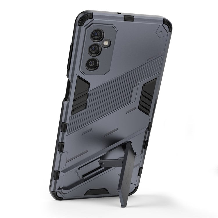Dual-Layer Soft Flexible TPU + Hard PC Anti-Slip Rugged Protective Phone Case with Kickstand for Samsung Galaxy M52 5G - Grey