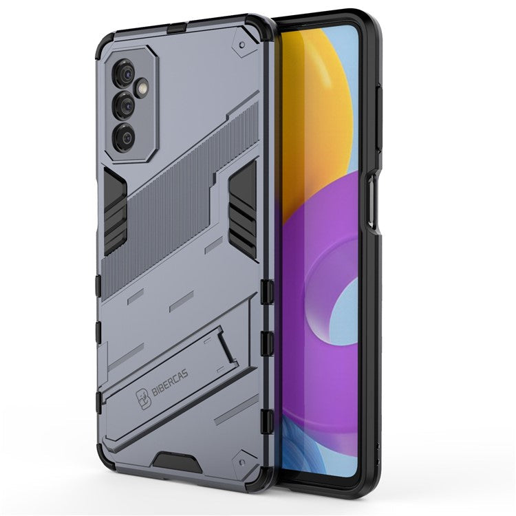 Dual-Layer Soft Flexible TPU + Hard PC Anti-Slip Rugged Protective Phone Case with Kickstand for Samsung Galaxy M52 5G - Grey