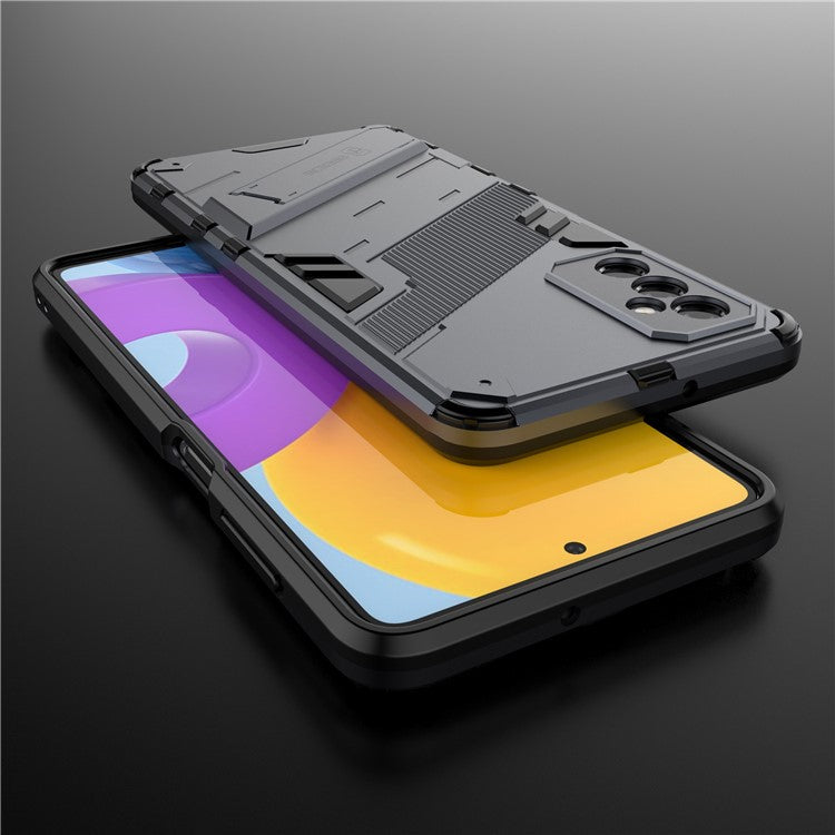 Dual-Layer Soft Flexible TPU + Hard PC Anti-Slip Rugged Protective Phone Case with Kickstand for Samsung Galaxy M52 5G - Grey