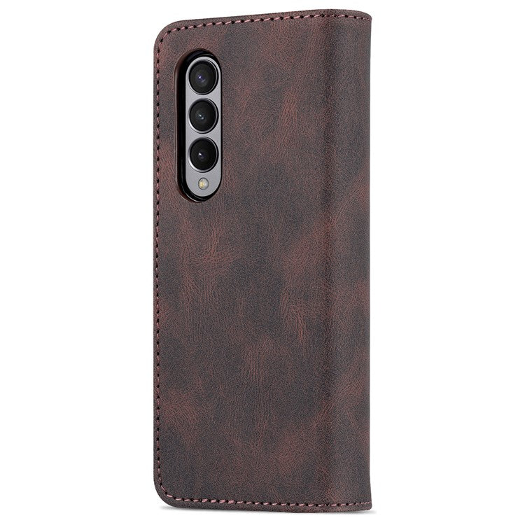 AZNS PU Leather Magnetic Clasp Closure Well-Protected Shockproof Phone Case with Stand Wallet for Samsung Galaxy Z Fold3 5G - Brown