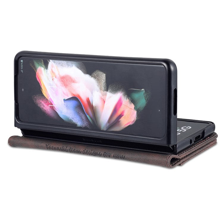 AZNS PU Leather Magnetic Clasp Closure Well-Protected Shockproof Phone Case with Stand Wallet for Samsung Galaxy Z Fold3 5G - Brown