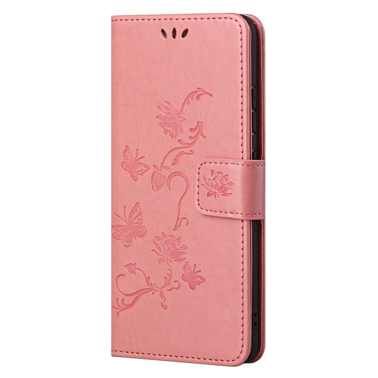 Butterfly Flower Imprinting Anti-Scratch Anti-Drop Leather Phone Wallet Stand Cover with Strap for Samsung Galaxy M52 5G - Pink