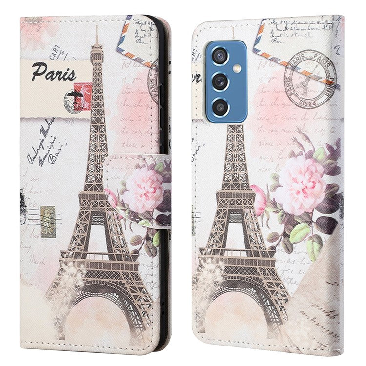 Stylish Pattern Printing Cross Texture Anti-scratch Anti-fall PU Leather Phone Wallet Case Cover with Stand for Samsung Galaxy M52 5G - Tower