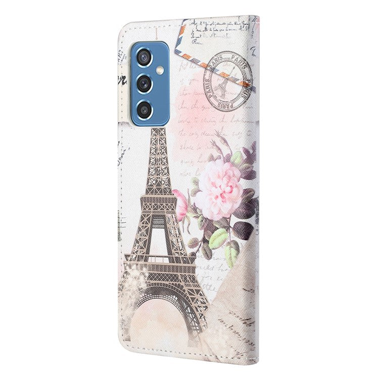 Stylish Pattern Printing Cross Texture Anti-scratch Anti-fall PU Leather Phone Wallet Case Cover with Stand for Samsung Galaxy M52 5G - Tower