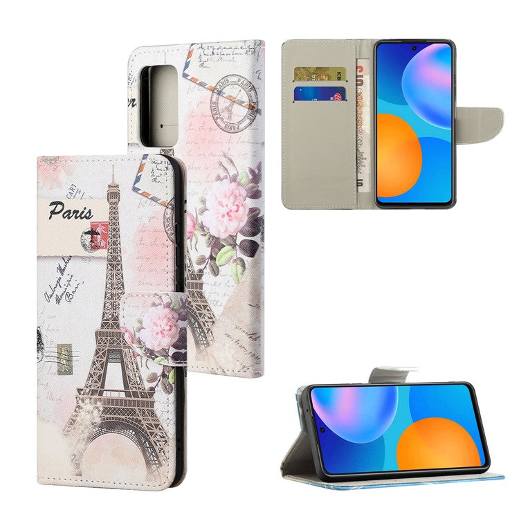 Stylish Pattern Printing Cross Texture Anti-scratch Anti-fall PU Leather Phone Wallet Case Cover with Stand for Samsung Galaxy M52 5G - Tower