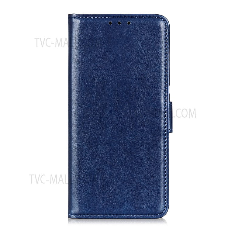 For Samsung Galaxy M52 5G Shockproof Crazy Horse Texture PU Leather Wallet Stand Case Folio Flip Magnetic Protective Cover - Blue